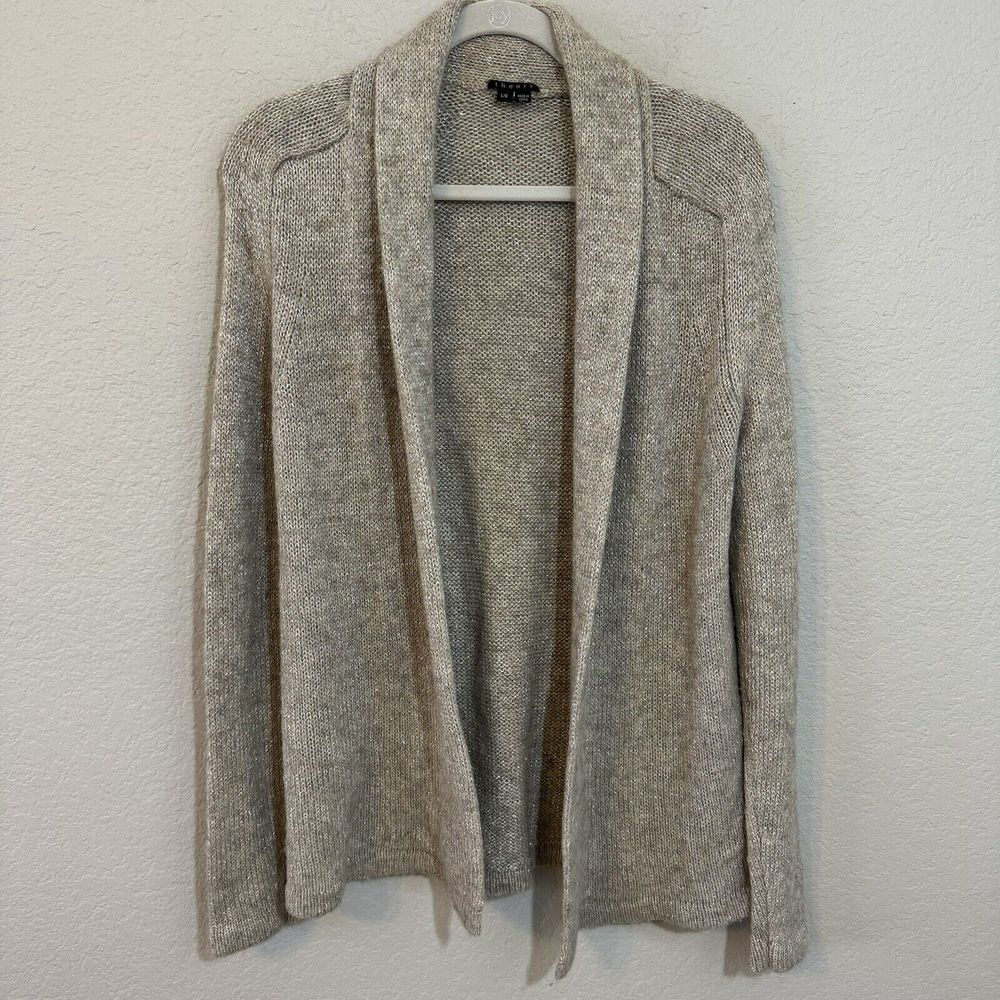 Theory Open Front Metallic Faun Carnival Cardigan Womens Size Large ALpaca Wool‎